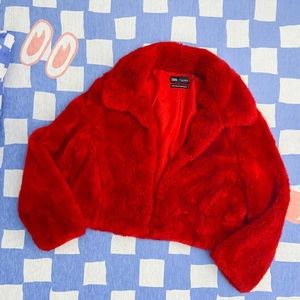 Zara red faux fur short coat